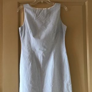 Light blue gingham plaid sheath dress